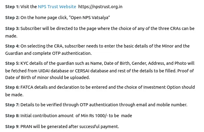 NPS VATSALYA Online Process